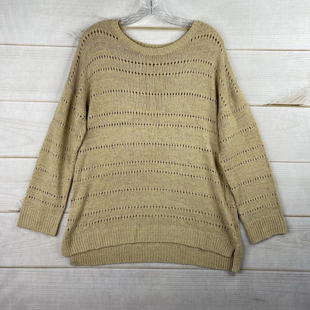 Cable & Gauge Womens Sweater Top Sz L Tan Open Knit Lightweight Pullover